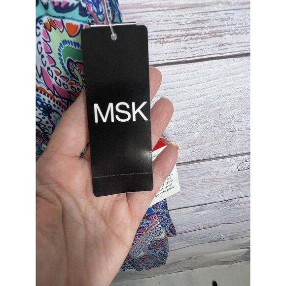 MSK Handkerchief Dress Size 16 Halter Top Paisley Green Blue BOHO Hippie Gypsy - Picture 6 of 16